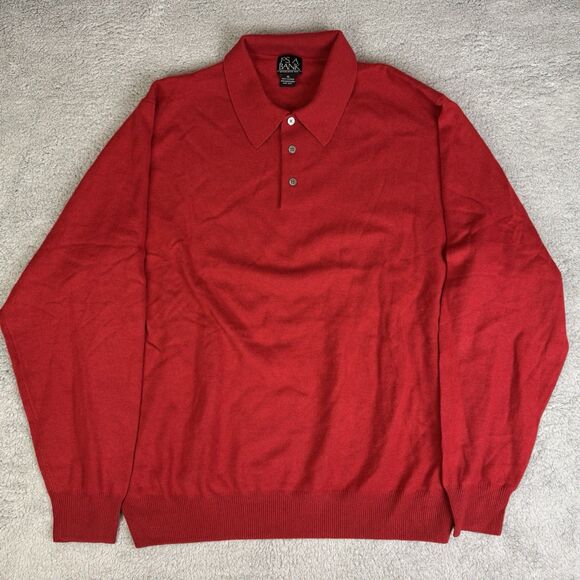 Jos a Bank Sweater Mens XL Red Long Sleeve Polo Cashmere Preppy Casual - Picture 1 of 7